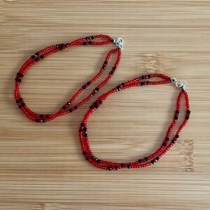 NWT Cherry Red and Black Beaded Double Strand Ankle Bracelets